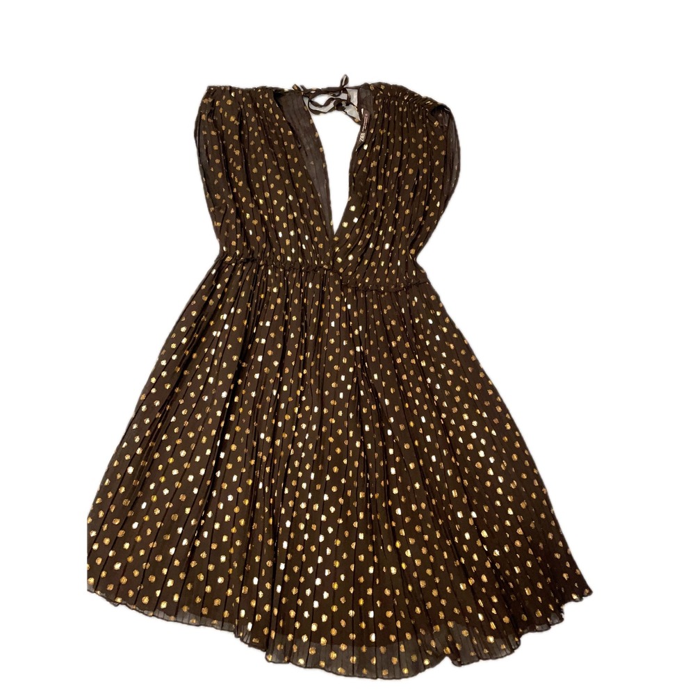 ZARA Black Gold Polka Dot Pleated Halter Neck Mini Dress XS